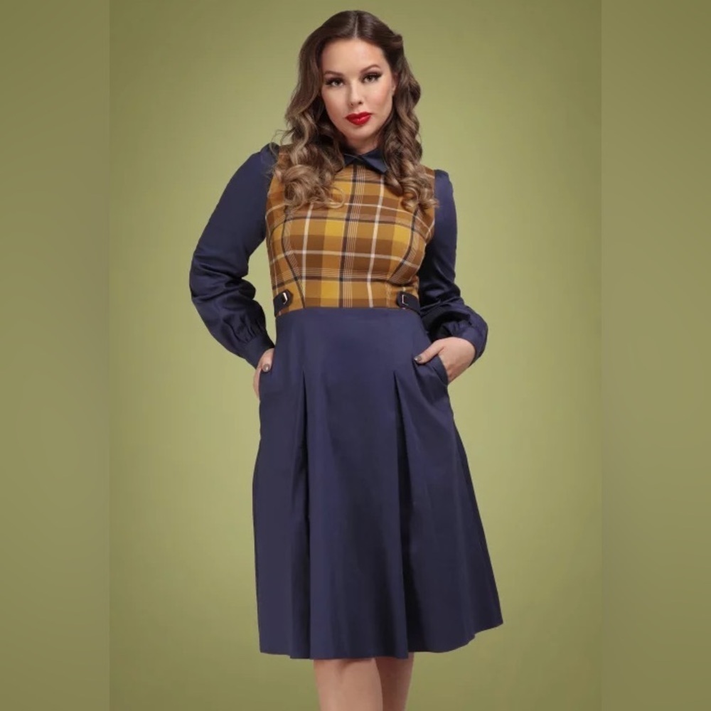 Collectif Women's Dawna Vintage 40s Check Swing Dress Plus Size 18 NWT